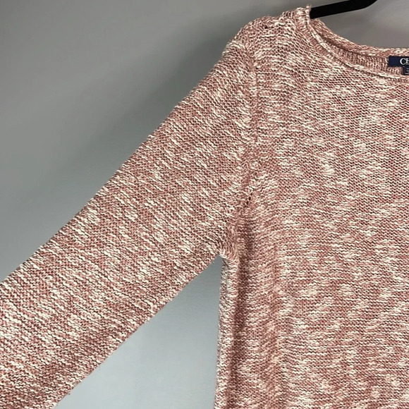 CHAPS Pink and White Slub Knit Sweater Soft Cotton Blend Coastal Size L - Picture 5 of 11